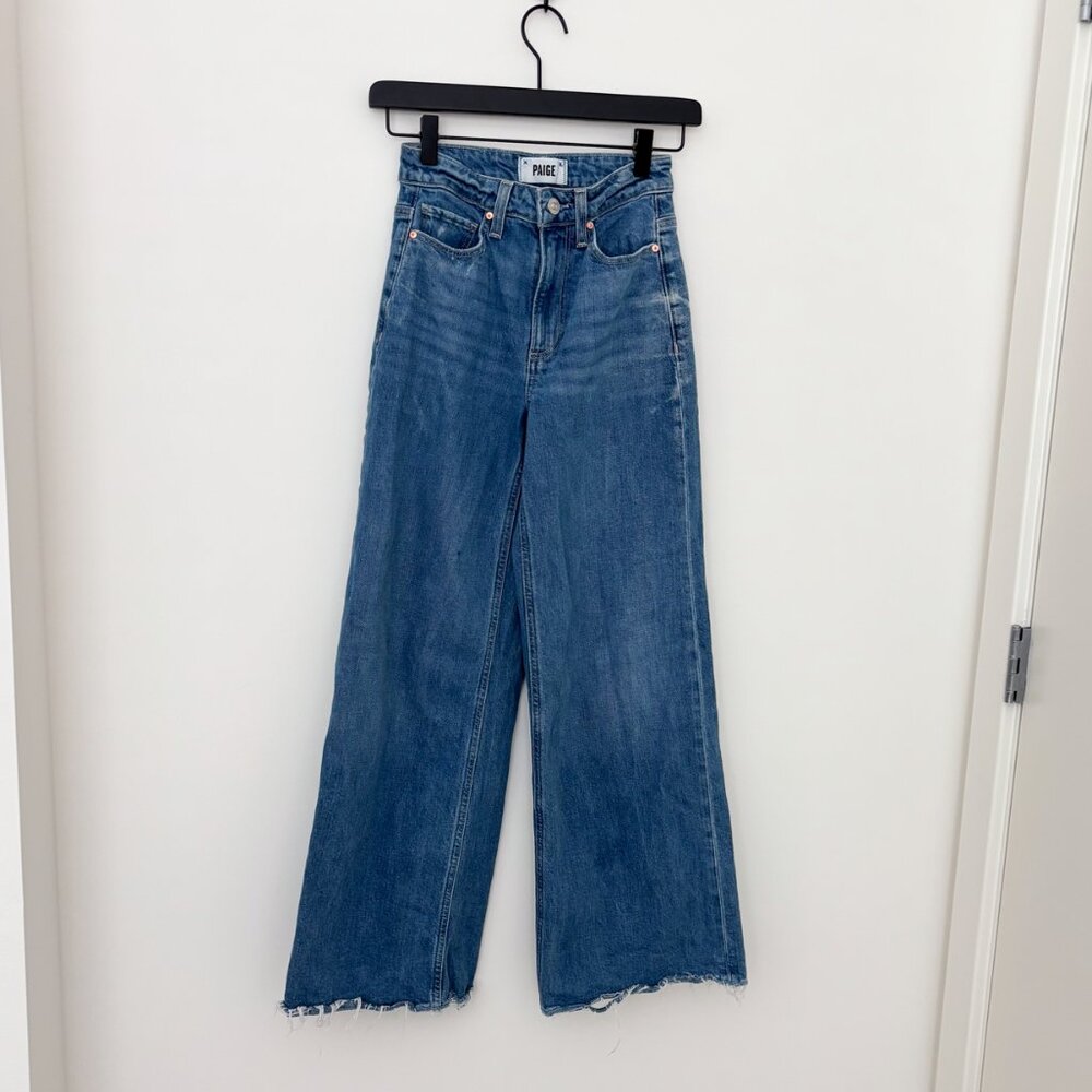 Paige Denim Anessa Wide Leg Raw Hem Medium Wash High Rise Jeans